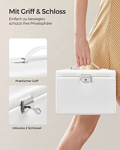 SONGMICS Ékszerdoboz, Ékszer Rendező 4 Szinttel, Zárható Ékszer Tároló Tok Fiókokkal, Bársony Bélés, Fehér