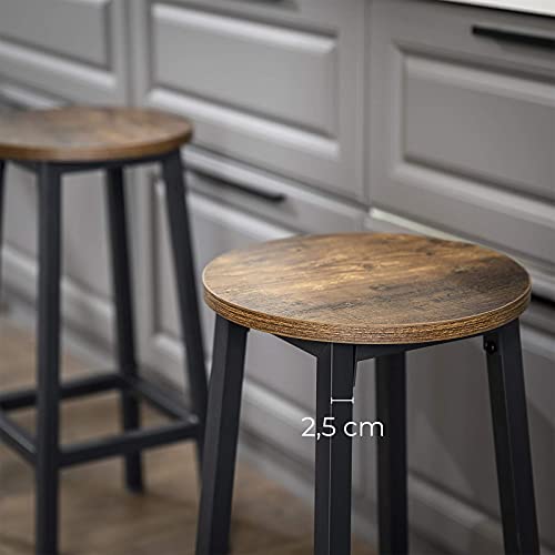VASAGLE  4 db Konyhai Bárszék Fém Kerettel, 65 cm Magas Ülésmagassággal, Egyszerű Szerelés, Ipari Design, Vintage Barna/Fekete