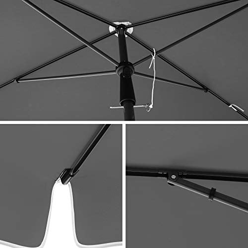 SONGMICS négyszögletes erkély napernyő 2 x 1,25 m, UPF 50+ védelem, dönthető napernyő, PA-bevonatú ernyő, táskával, kerti napernyő, talp nem tartozék, szürke