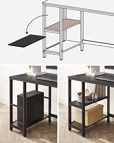 VASAGLE  Számítógépasztal PC Asztal Irodai Asztal 2 Polccal Jobb vagy Bal Oldalon, Otthoni Iroda Nappalihoz Acél Keret Ipari Design Fekete