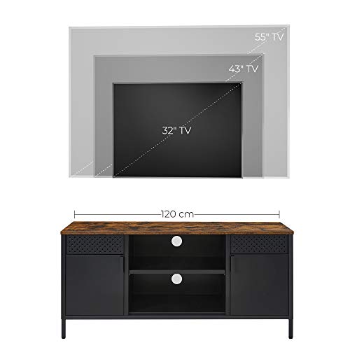SONGMICS TV állvány, TV szekrény, TV asztal 3 állítható polccal, 55 hüvelykig terjedő TV-khez, nappaliba, hálószobába, rusztikus barna és fekete színben,