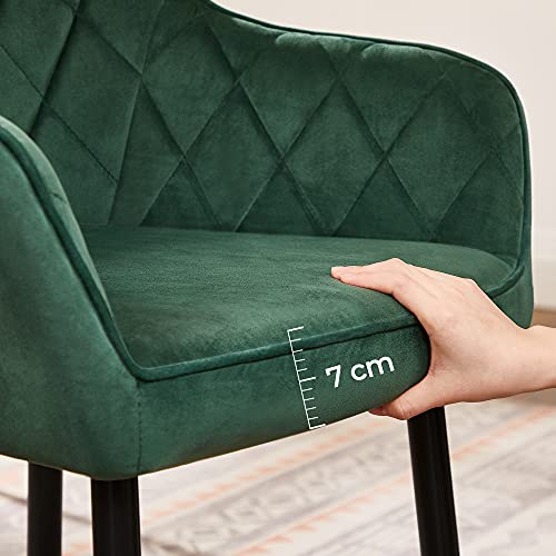 SONGMICS  2 db kárpitozott szék készlet karfával Ülésszélesség 49 cm Fém lábak bársonyhuzat Maximális terhelés 110 kg dolgozószobához nappali hálószoba zöld