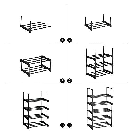 SONGMICS 5-Szintes Cipőtartó, Fém Cipőtároló , Egymásra Helyezhető Tároló Polc, Helytakarékos, Szabadon Álló Polc, Előszobába, Hálószobába, Nappaliba, Fekete