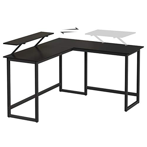 VASAGLE Számítógépasztal, L-alakú Íróasztal Monitorállvánnyal, Otthoni irodai tanuláshoz és játékhoz, Helytakarékos, Egyszerű összeszerelés, Fekete