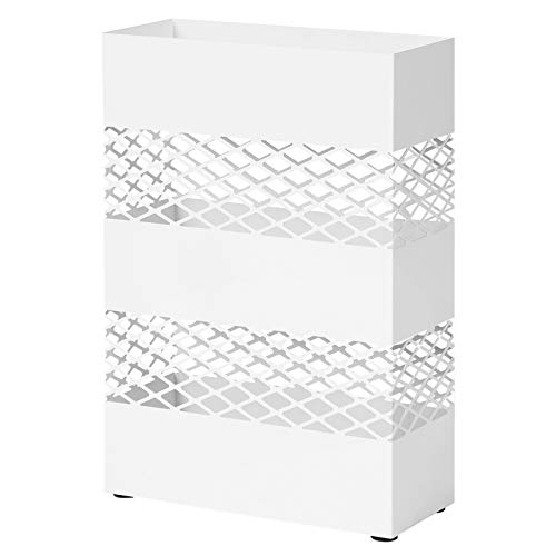 SONGMICS fém esernyőtartó, esernyőtartó, 28 x 12 x 41 cm, téglalap alakú vizes tálcával, áttört kivitel, fehér