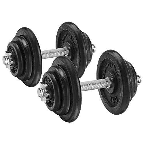 SONGMICS szett 2 db öntöttvas súlyzó, 2 x 20 kg-os súlytányérok, Férfi, Női edzéshez állítható, Acél markolat, Fitness edzés, Súlyemelés, Otthoni edzés, Fekete