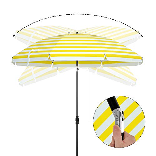 SONGMICS 1,6 m Napernyő, Strand Napernyő, Napvédelem UPF 50+ -kal, Hordozható Nyolcszögű Vászon, Döntő Mechanizmus, Légnyílás, Hordtáska, Strandhoz, Kertekhez, Erkélyhez, Medencehöz, Sárga és Fehér Csíkok