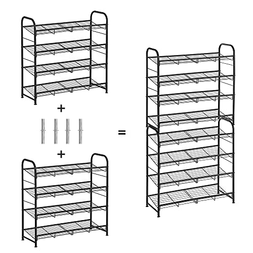 SONGMICS 4 Szintes Cipőtartó, Összecsukható Cipő Szervező, 16 Pár Cipőt Bír, Acél, 68.5 x 27.5 x 65 cm, Magassarkúhoz, Edzőcipőkhöz, Papucsokhoz, Előszobába, Fekete