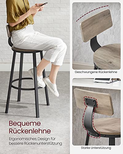 VASAGLE  Bárszékek, Konyhai Székek Fém Kerettel, Ülésmagasság 73,2 cm, Egyszerű Szerelés, Ipari Design, Greige Fekete 2 db Szettben