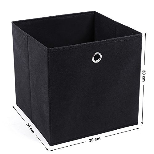 SONGMICS 6 db összehajtható tárolódoboz készlet, textil tárolókockák, ruhák szervezője, játékdobozok gomblyukakkal, 30 x 30 x 30 cm méretben, hálószobához, nappalihoz, Fekete