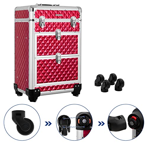 SONGMICS Travel Accessories Rolling Trolley Cosmetic Case ABS Red 34 x 27 x 57 cm