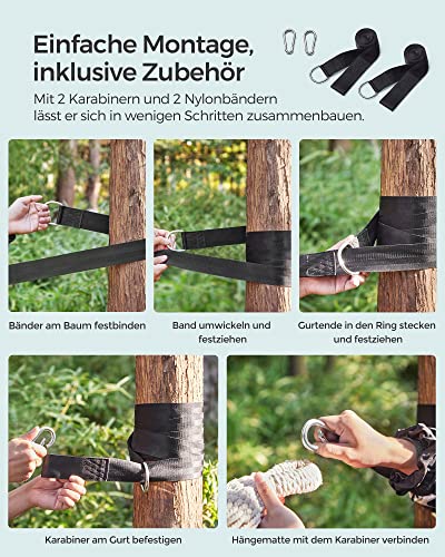 SONGMICS 210 x 150 cm Pamut Függőágy, Hordozható Kültéri Kempingezéshez és Kertben Alváshoz, 300 kg Terhelhetőség