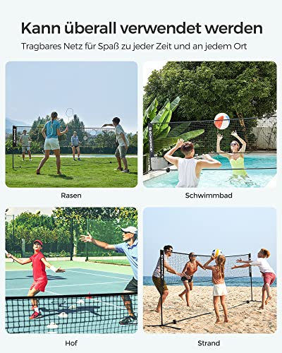 SONGMICS 4m Tollaslabda Háló, Röplabda Háló Magasságállítható Pólusokkal, Hordozható Háló Junior Teniszhez, Strand Röplabdához, Pickleballhoz, Kert Park Szabadtéri, Fekete