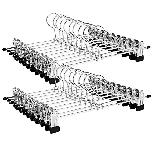 Fém akasztó készlet nadrághoz, 20 db, csúszásgátló kampók kapcsokkal nadrághoz és zoknihoz, hossza 31 cm, robusztus, ezüst és fekete, 31 x 10,5 cm, SONGMICS