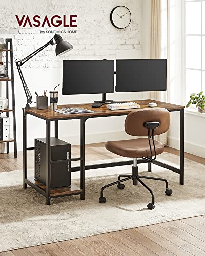 Számítógép asztal, íróasztal 2 polccal balra vagy jobbra, munkaasztal irodához vagy nappalihoz, ipari stílusú rozsdabarna és fekete acélszerkezet, 140 x 60 x 75 cm, VASAGLE