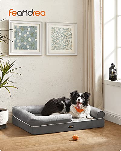 Kutyaágy, ortopéd kanapé, mosható, csúszásmentes, szürke, 91 x 71 x 25 cm, FEANDREA