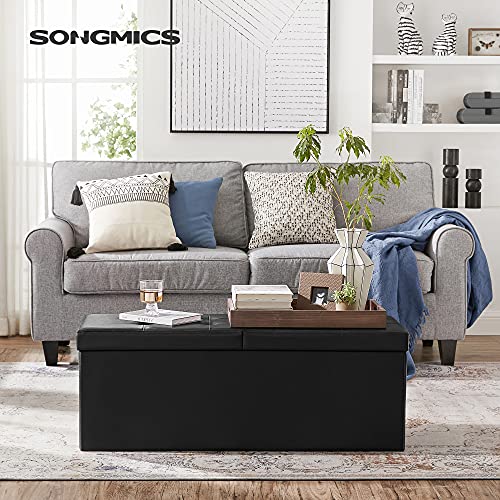 SONGMICS 120L Összehajtható Puff Pados Tároló Láda Tároló Kocka Fordítható Fedéllel Cipő Pados Ülőke 300 kg Terhelhetőség Fekete 110 x 38 x 38 cm