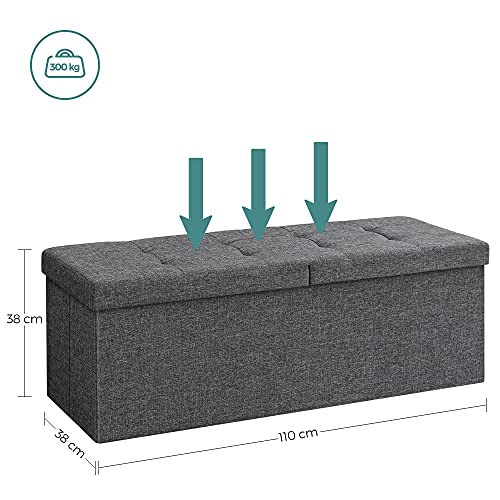 SONGMICS 120L Tároló Puff Pados Ülőke, Fordítható Fedéllel, 300 kg Terhelhetőség, 110 x 38 x 38 cm (H x SZ x M), Sötét Szürke