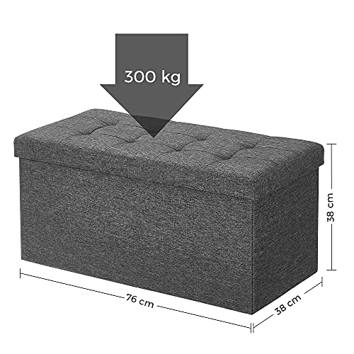 SONGMICS 80L Tárolódoboz, Összecsukható Cipőpad, Fordítható Fedéllel, 300 kg Terhelhetőség, 76 x 38 x 38 cm, Sötét Szürke