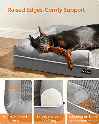 Kutyaágy, ortopéd kanapé, mosható, csúszásmentes, szürke, 120 x 85 x 25 cm, FEANDREA