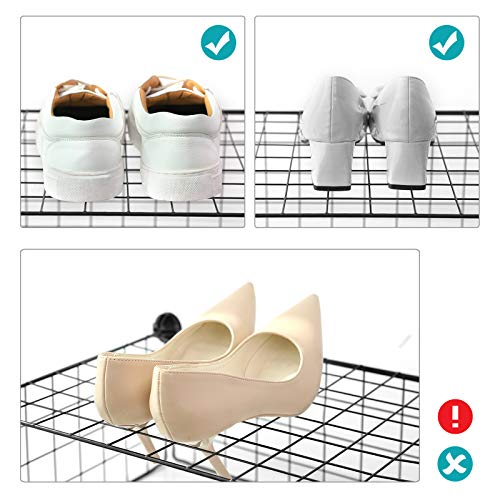 SONGMICS Cipőtartó, Moduláris, Hálós Fém Tárolóegység, Összekapcsolható Cipőszervező Szekrénybe, Előszobába, Hálószobába, Tartalmaz Gumikalapácsot és Dőlésmentes Szíjat, Fekete színben,