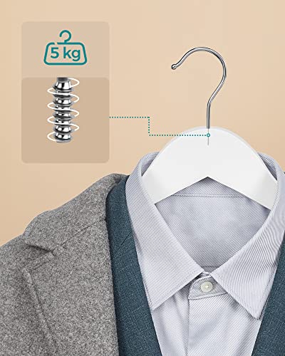 SONGMICS Fa Kabátakasztók, 50 darabos készlet, Kabátakasztók, Ruhaakasztók, Vállnélküli, Csúszásmentes nadrágakasztóval, 360°-os forgó akasztóval, öltönyökhöz, ingekhez, kabátokhoz, fehér