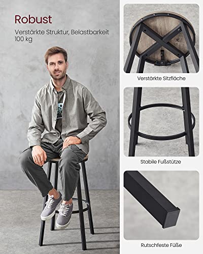 VASAGLE  Bárszékek, Konyhai Székek Fém Kerettel, Ülésmagasság 73,2 cm, Egyszerű Szerelés, Ipari Design, Greige Fekete 2 db Szettben