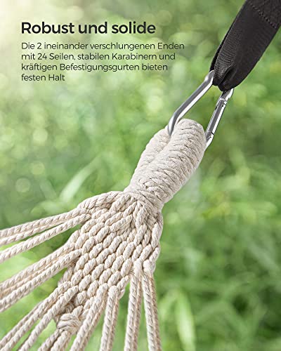 SONGMICS 210 x 150 cm Pamut Függőágy, Hordozható Kültéri Kempingezéshez és Kertben Alváshoz, 300 kg Terhelhetőség