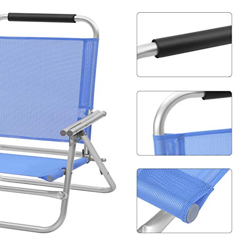SONGMICS hordozható strandszék 4 pozícióban dönthető háttámlával, összecsukható strandszék karfákkal, légáteresztő és kényelmes szövet, kültéri szék, kék