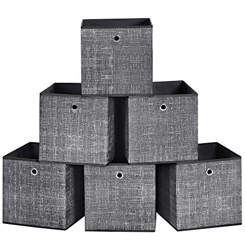 SONGMICS Összecsukható Tárolódobozok Szettje, 6 darab Műszálas Tárolókocka, 30 x 30 x 30 cm, Játék Ruhatároló Ládák, Fekete Színben,