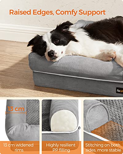 Kutyaágy, ortopéd kanapé, mosható, csúszásmentes, szürke, 91 x 71 x 25 cm, FEANDREA