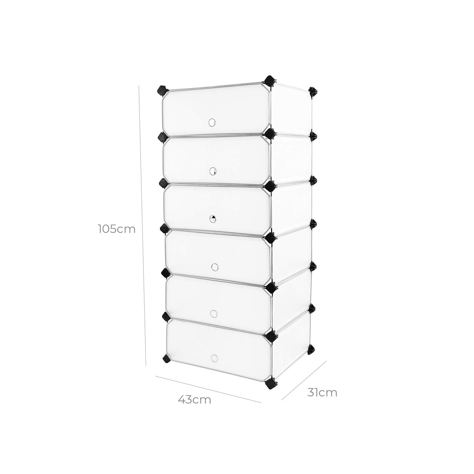 SONGMICS 6 Kockás Egymásba Illeszthető Cipőtartó, Szekrény, Álló Tároló Szervező Dobozok, Kemping Szekrény, Konyhaszekrény, Polcok, 43 x 31 x 105 cm