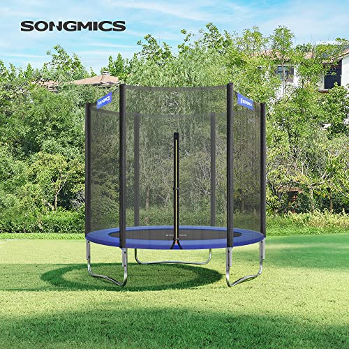 SONGMICS Trambulin 183 cm, Szabadtéri Trambulin, TÜV Rheinland GS Tanúsítvánnyal, Biztonsági Hálóval, Rugó Takarással, 100 kg-ig Terhelhető, Fekete és Kék