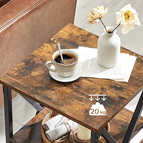 VASAGLE Asztal, Végződésű Asztal X- alakú Acélvázzal és 2 tárolópolccal, Éjjeli asztal, Farmhouse Ipari stílus, 40 x 40 x 60 cm, Régies barna és fekete