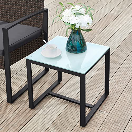Songmics  Balkon Bútor Szett, PE Polyrattan Pihenő Szett, Asztal és 2 Szék, Kerti Bútor, Egyszerű Összeszerelés, Kültérre, Balkonra, Kertbe, Fekete/Szürke