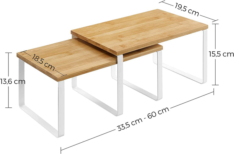 2 db bambusz asztal készlet fehér fém kerettel