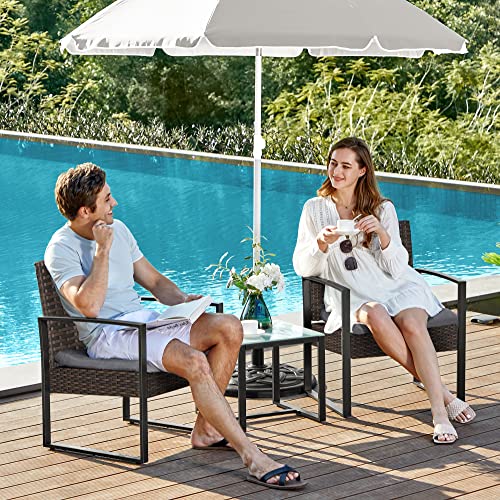 Songmics  Balkon Bútor Szett, PE Polyrattan Pihenő Szett, Asztal és 2 Szék, Kerti Bútor, Egyszerű Összeszerelés, Kültérre, Balkonra, Kertbe, Fekete/Szürke