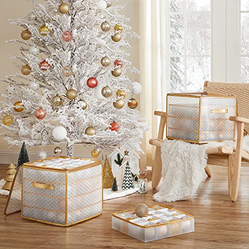 SONGMICS műanyag karácsonyi dísztároló dobozok, 2 csomag karácsonyi bálszervező, 128 ünnepi dísz és ünnepi dekor tároló, eltávolítható elválasztók, félig átlátszó és arany