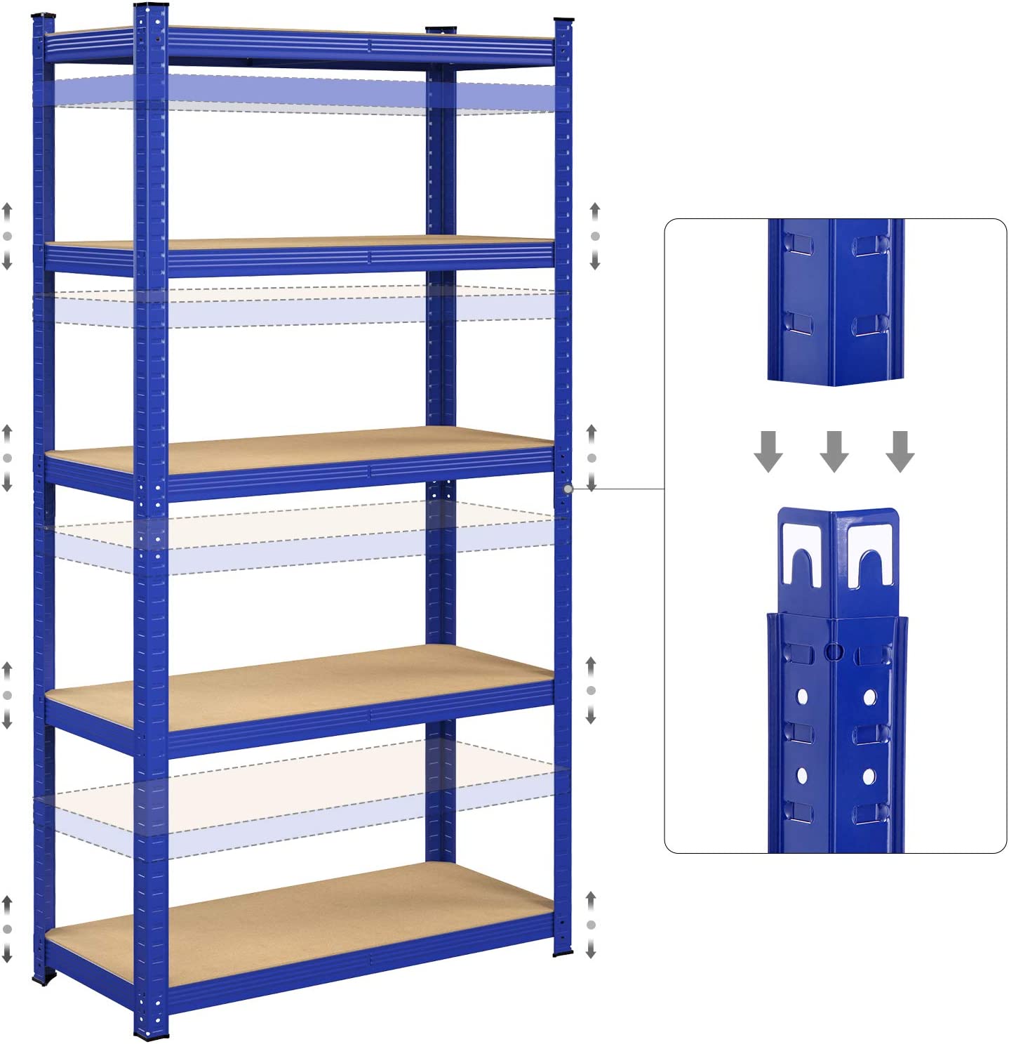 Songmics fém polc 5 polccal 180 x 90 x 40 cm kék