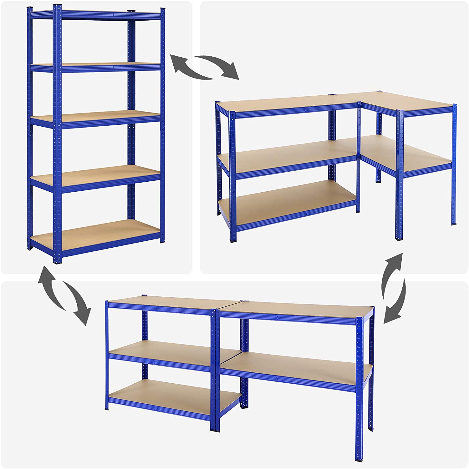 Songmics fém polc 5 polccal 180 x 90 x 40 cm kék