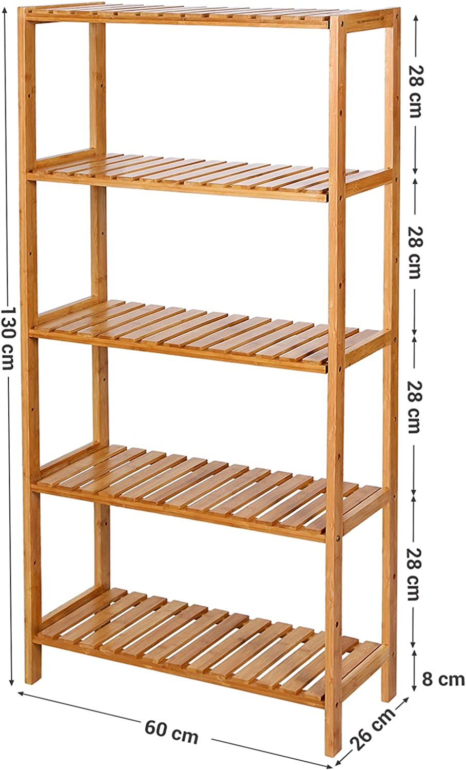 Songmics bambusz fürdőszobai polc 5 polccal 60 x 26 x 130 cm