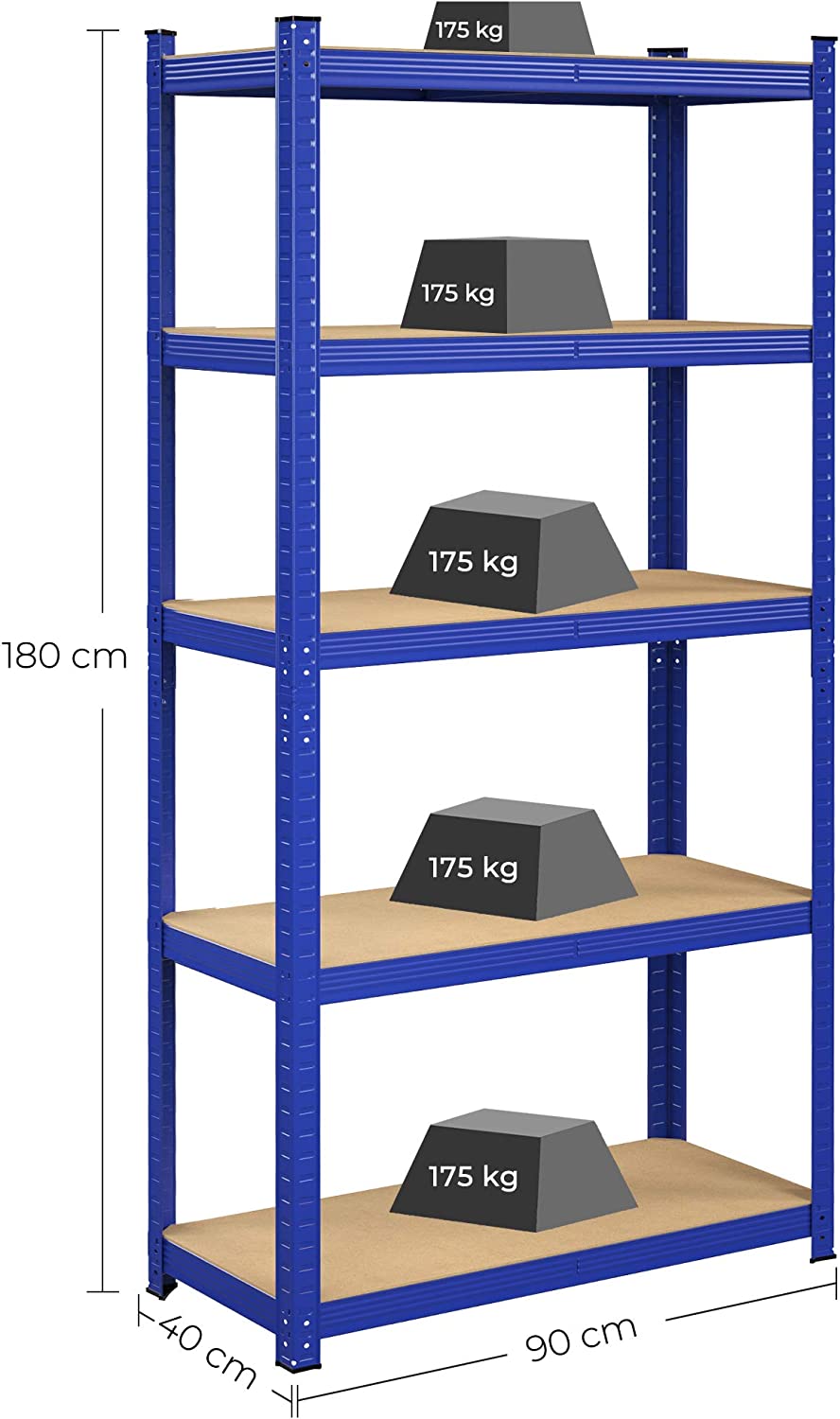 Songmics fém polc 5 polccal 180 x 90 x 40 cm kék