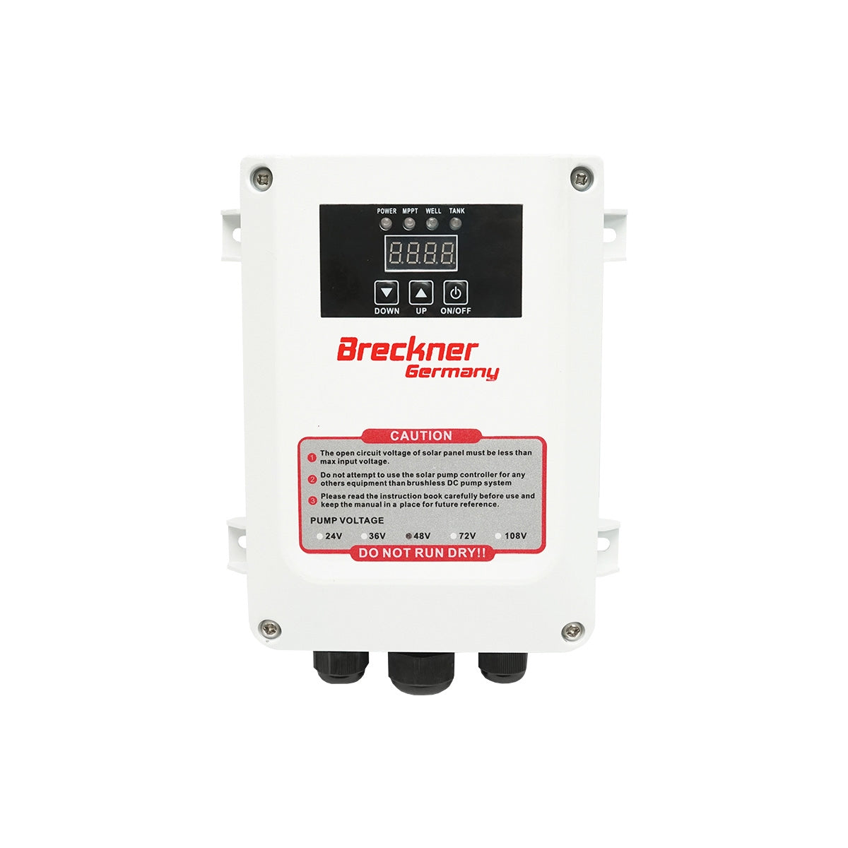 Merülő vízszivattyú 600W, 48V áramlási sebesség 3,5m3/h, D75mm vezérlővel napelemes fotovoltaikus panelhez Breckner Germany