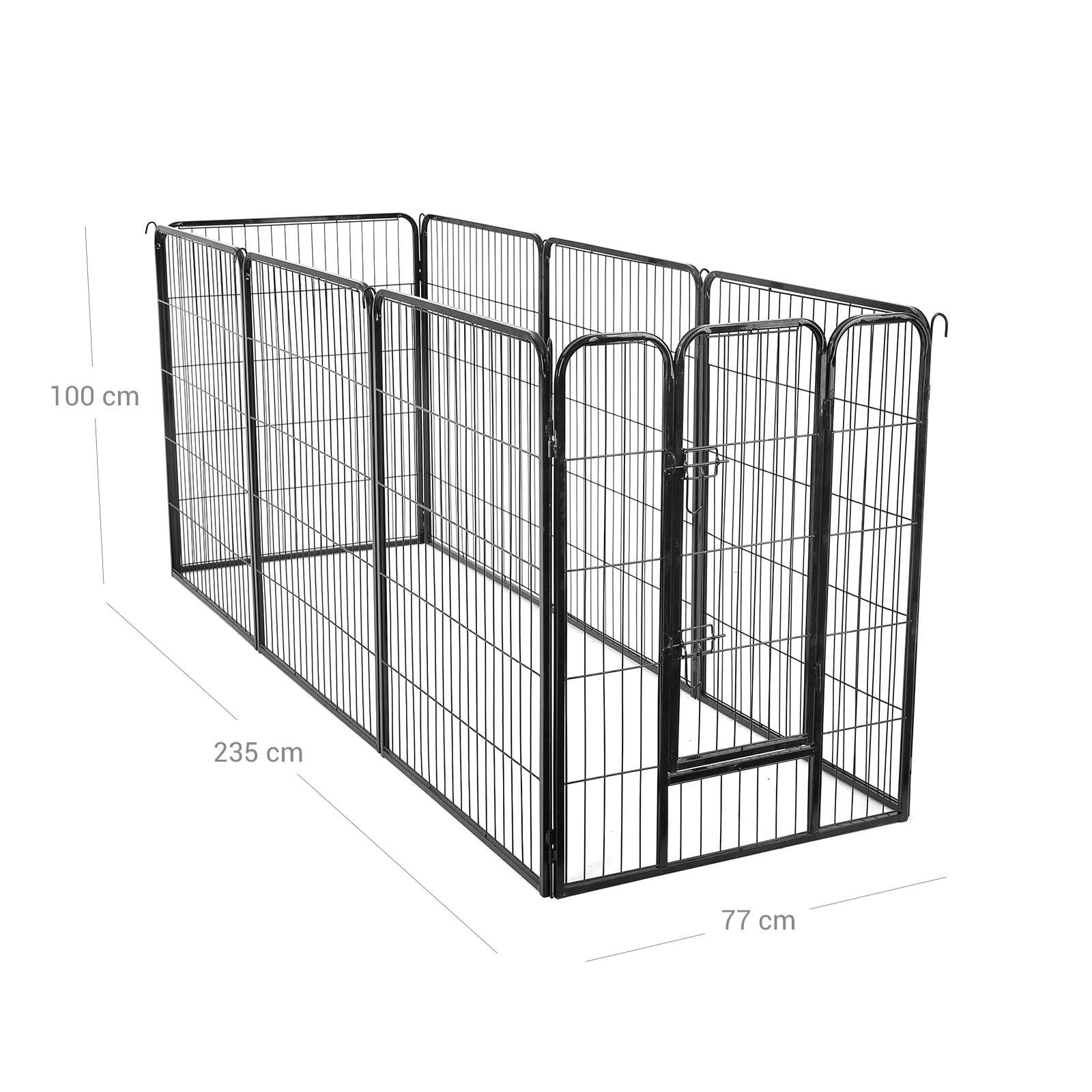 FEANDREA 8-Paneles Háziállat Játszótér, Erős Kutya kerítés, zárórács, 77 x 100 cm, Fekete