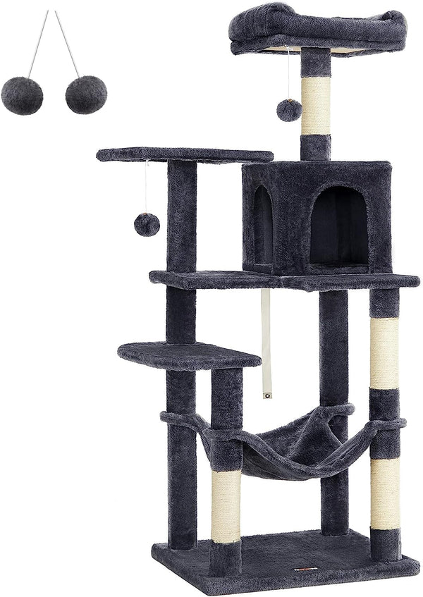 Játszókészlet macskáknak függőággyal, 143 cm Feandrea szürke