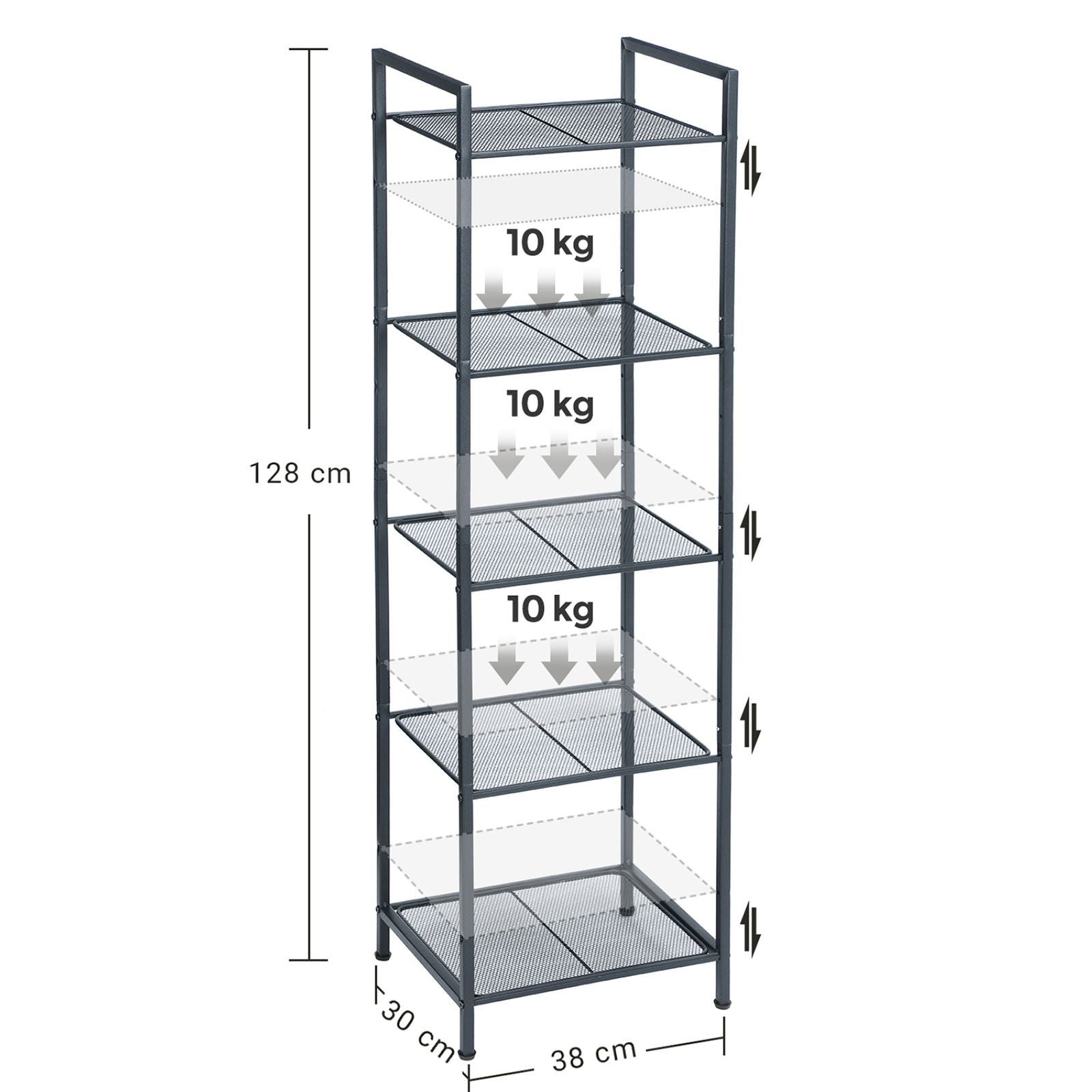 SONGMICS Fürdőszoba Polc, 5 Szintes Konyha Polc, Álló Polc, Növény Polc, Kibővíthető Állítható Polcok, Ipari Design Fürdőszobához Konyhához, Fekete