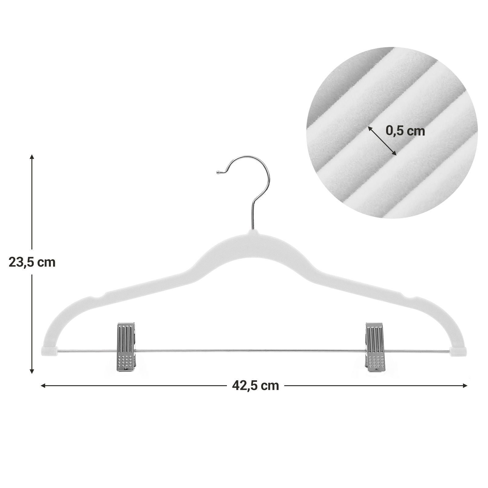 SONGMICS Nadrágtartók, 12 darab Velúr Nadrágtartó állítható csipesszel, 42,5 cm hosszú, csúszásmentes, helytakarékos, szoknyákhoz, kabátokhoz, ruhákhoz, Fehér