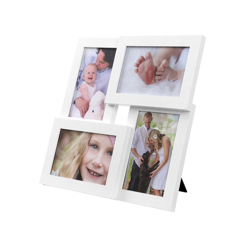 SONGMICS képkeretek kollázs 4 fényképhez, 4" x 6" (10 x 15 cm), üveg előlap, falra szerelhető, fehér