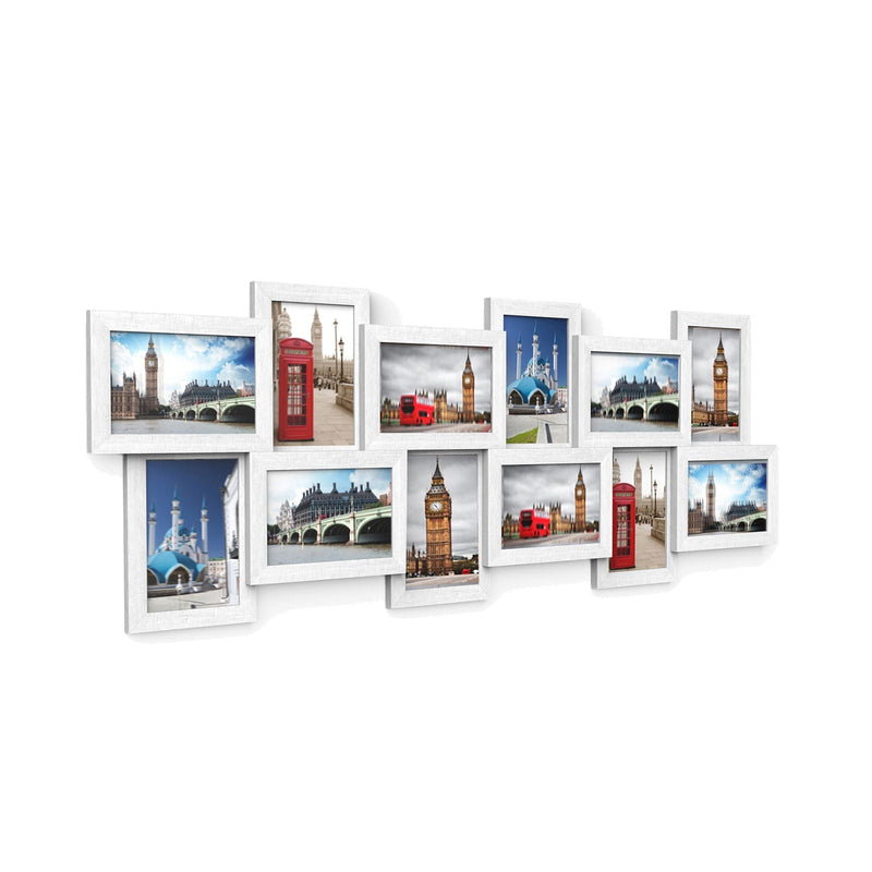 SONGMICS fotókeret kollázs 12 fényképhez 4" x 6" (10 x 15 cm) falra szerelhető képkeret, össze kell szerelni, fehér fa erezetű