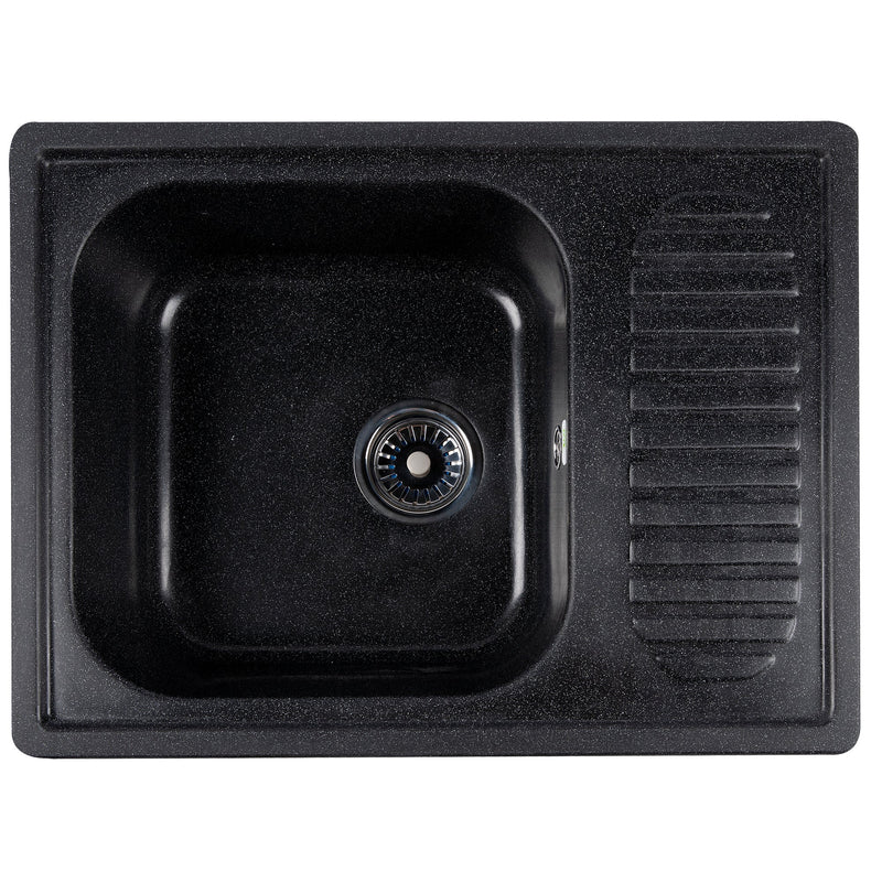 Konyhai mosogató téglalap alakú Ecostone csepegtetős, 640x490mm méretű, kompozit anyagból, fekete színű